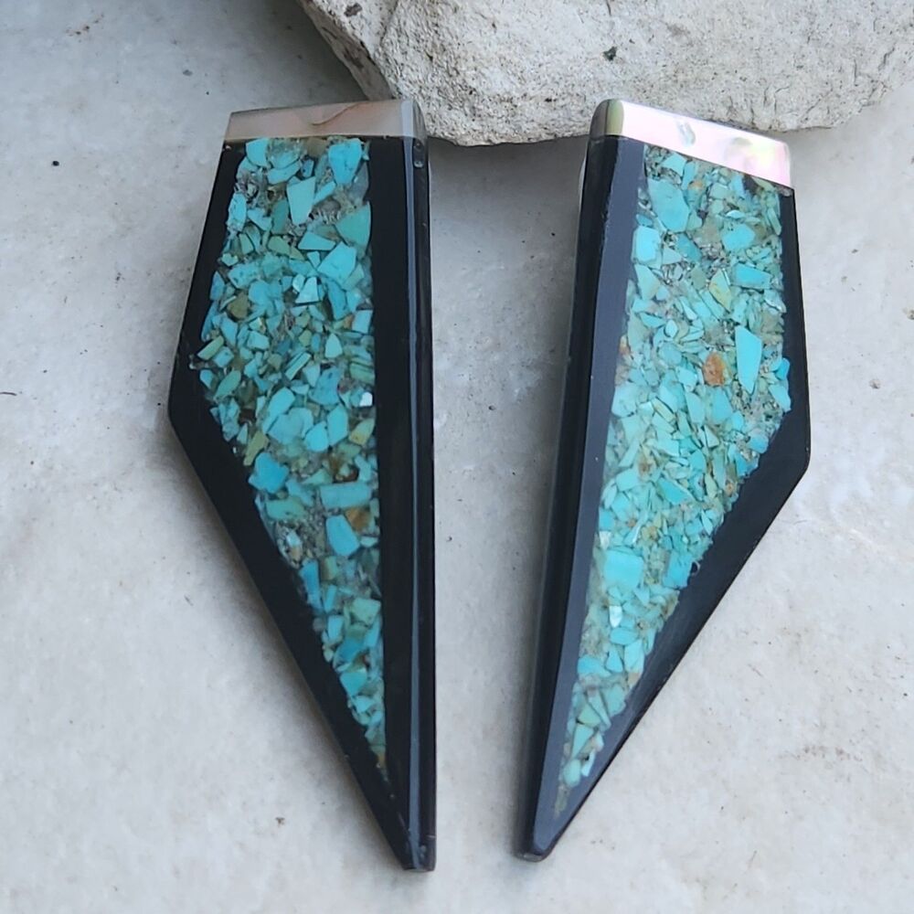 James Crespin US Native Kewa Thunderbird Wing Lightning earrings Turquoise Jet